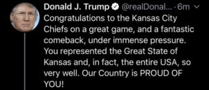 Trump shares then deletes tweet praising Chiefs for representing ‘Great State of Kansas’